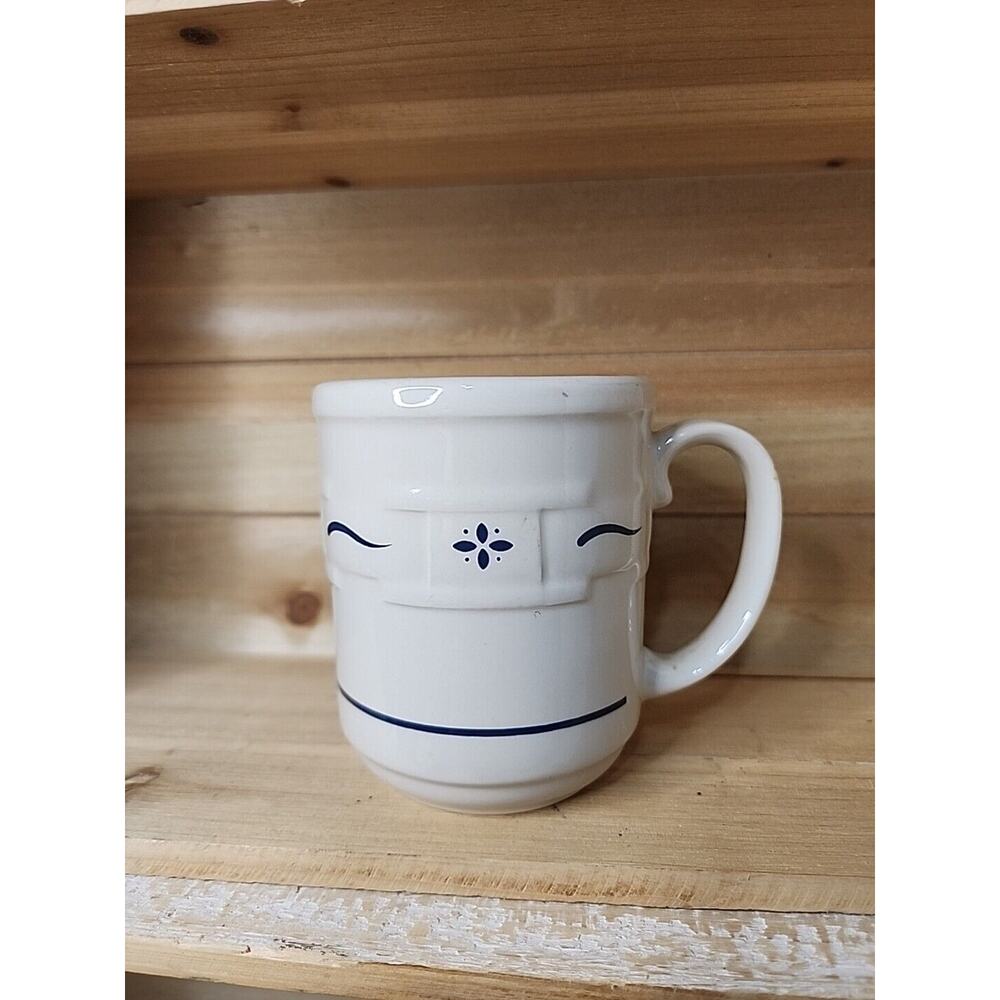 Longaberger Pottery Woven Heritage Traditions White Blue Coffee Tea Mug Cup USA